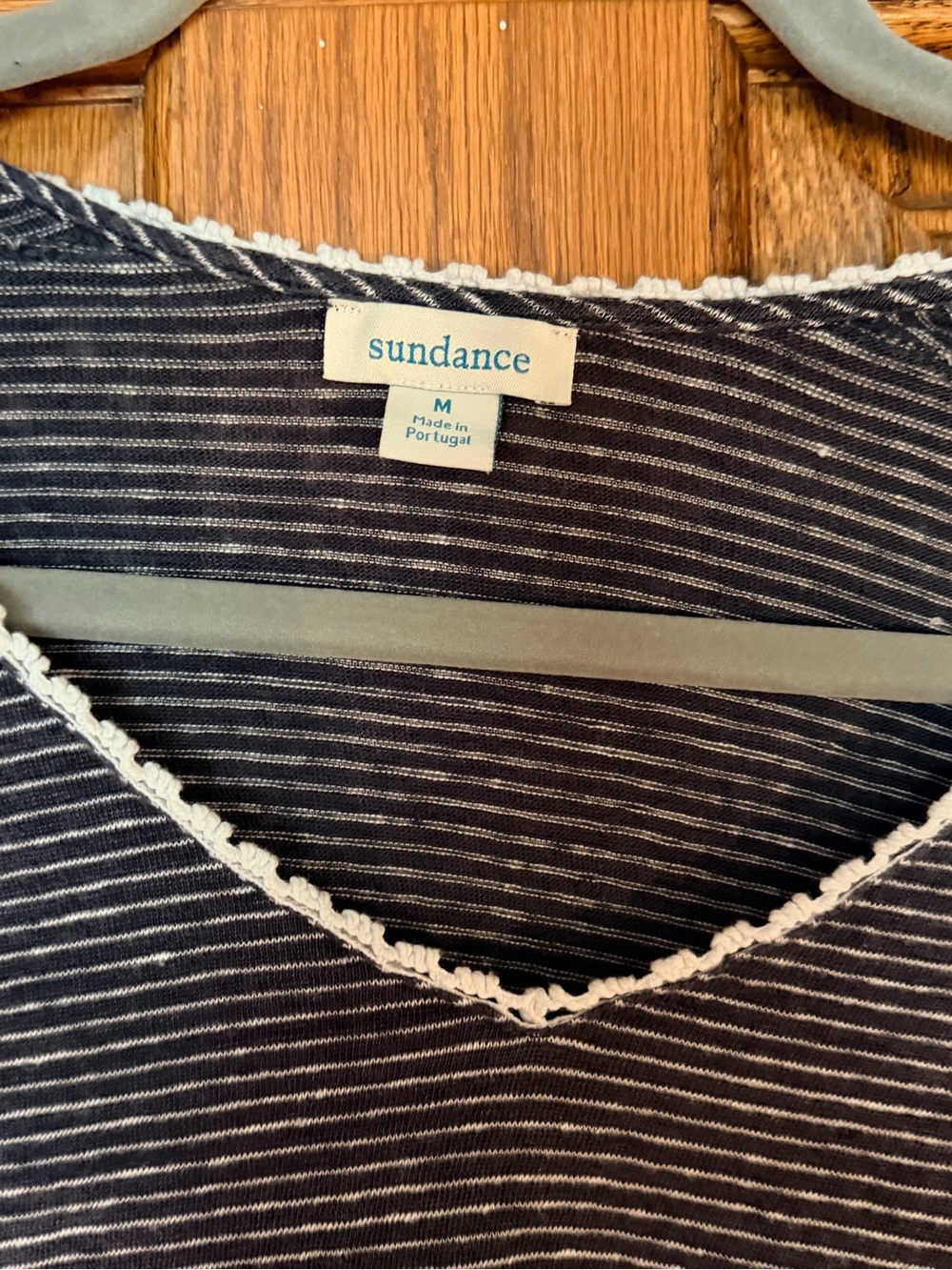 Sundance linen Navy Striped V-Neck Long Sleeve Top - Picture 2 of 3